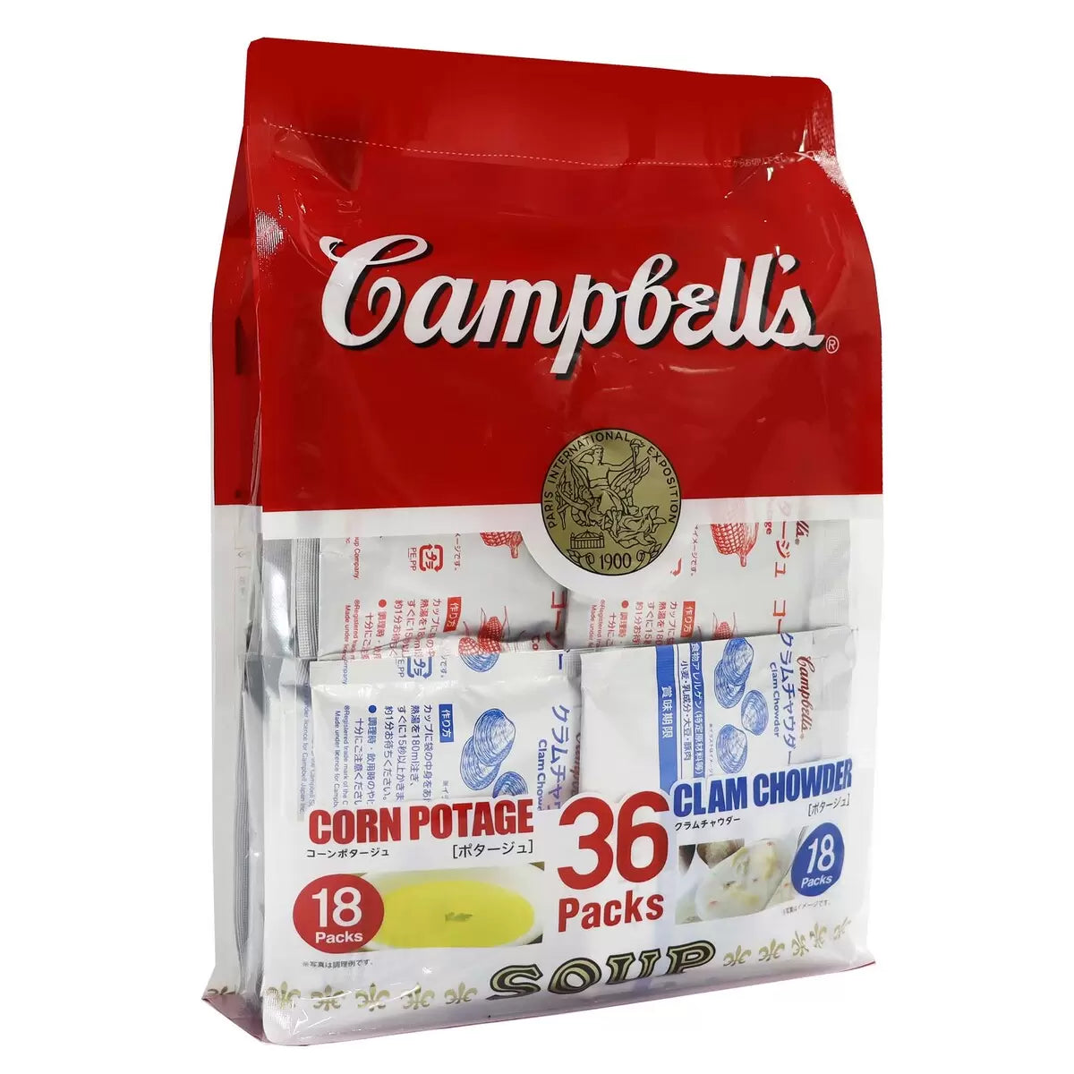 日本製-Campbells代購-金寶湯沖泡即飲濃湯36包裝-單袋裝Costco專供雙口味-日本進口Campbells金寶湯沖泡即飲濃湯36包裝周打蜆湯粟米濃湯熱水沖泡意粉焗烤醬早餐宵夜戶外露營適用-改善濃湯熬煮繁瑣及保存不便-日系速食湯品照