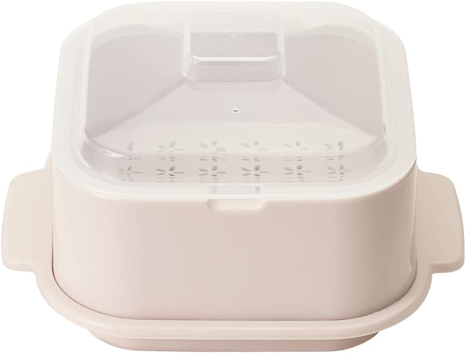 日本製-NE-アンドエヌイー-recopo-微波蒸煮盒-NSS-234-PK-櫻花粉-一人用方型蒸器-電子レンジ食洗機對應-SIAA抗菌加工-無油煙減脂料理-日本廚具代購