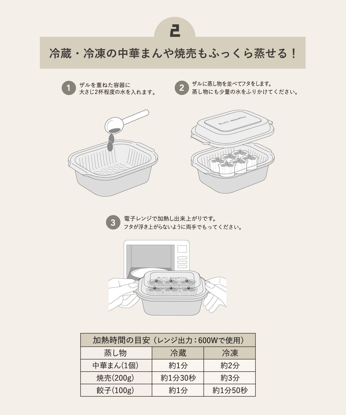 Made in Japan: 3COINS KITINTO On-Yasai Microwave Oven Container (B3128)