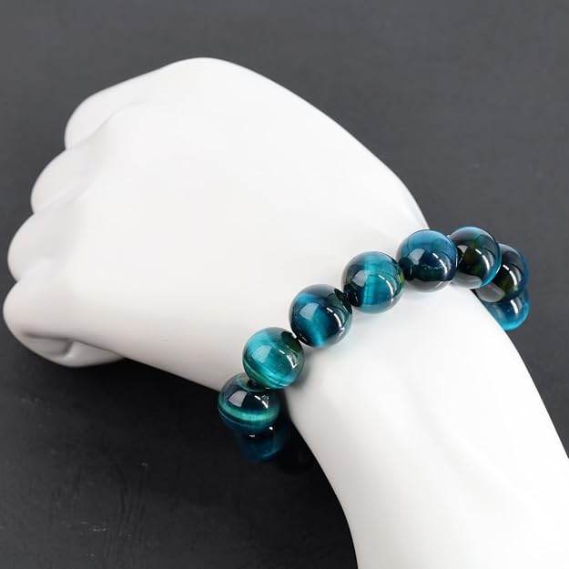 Direct from Japan: [Attract Wealth / Enhance Water Element / Free Shipping on One Item] Seki-ki 16mm Imperial Blue Tiger Eye Insight & Wealth-Gathering Bracelet (B3809)