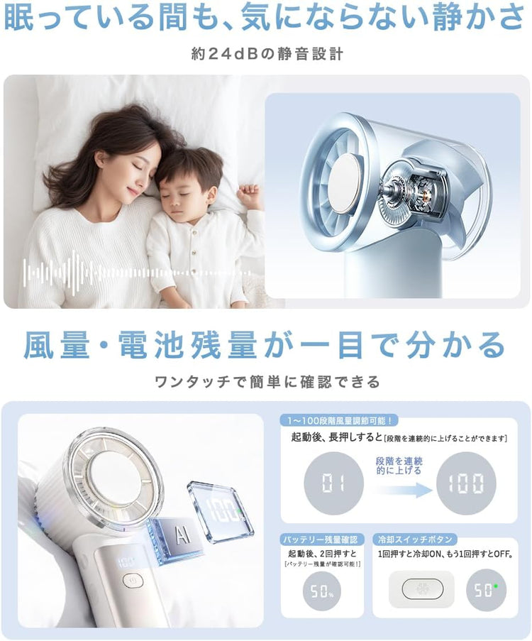 Japanese Brand: CICIBELLA | 2026 New Innovative Straight-Handle / Foldable Refrigeration Handheld Fan (B3637)