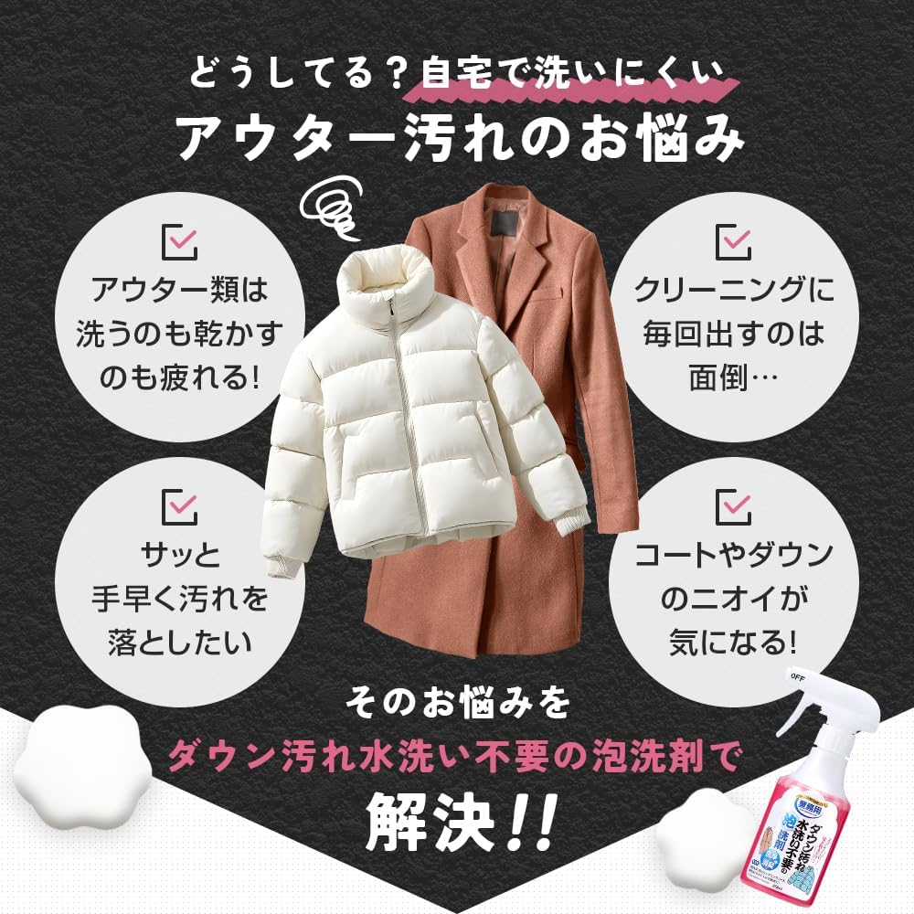 日本製-Aimedia-免水洗羽絨及衣物清潔泡泡-250ml-業務用級去污-消臭無香料-羽絨大褸清潔