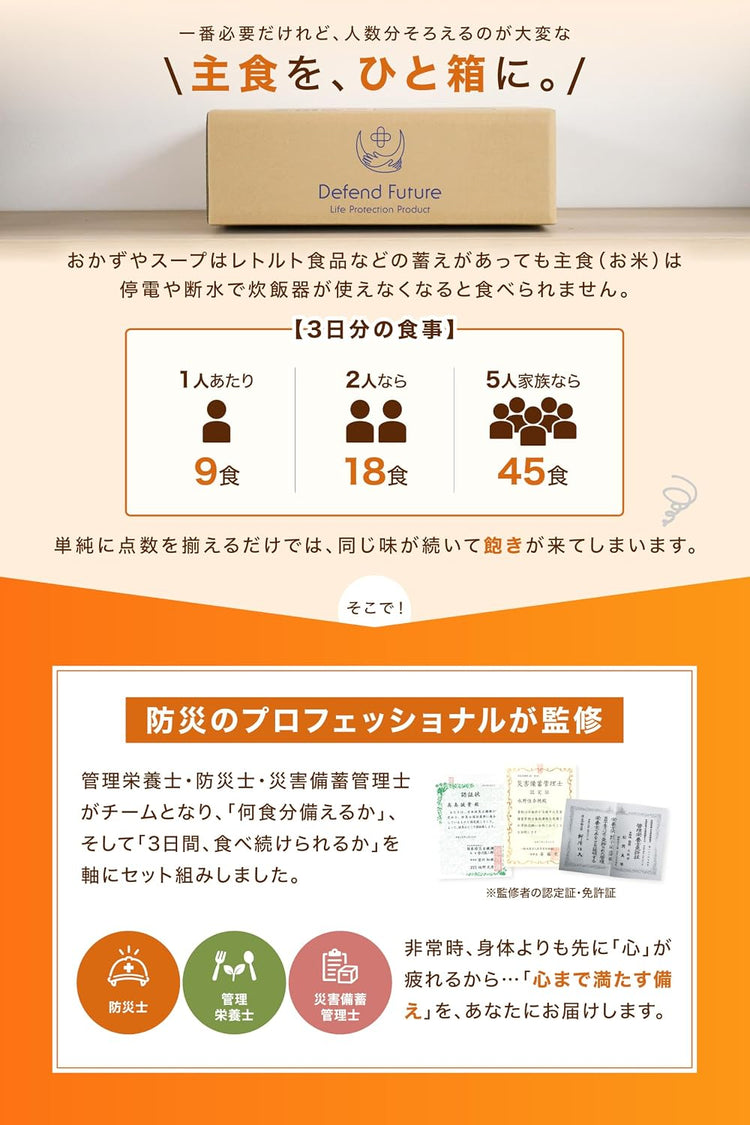 Defend Future 5年防災食品套裝2人3日份共18主食及點心 ディフェンドフューチャー 防災食セット