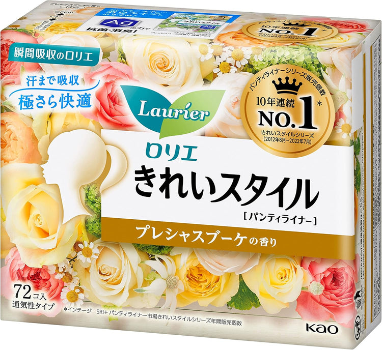 日本製：KAO 花王 - ロリエ 超薄型通気性おりものシート［プレシャスブーケの香り］ 14cm 72個入×3パック (B3897)