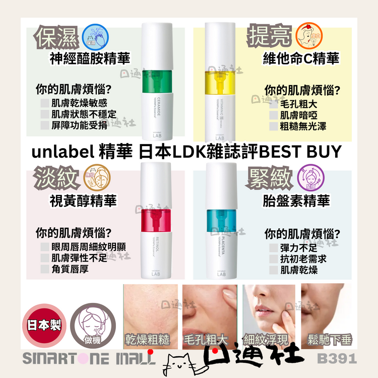 Made in Japan: Unlabel Lab Essence (Moisturizing/Brightening/Anti-wrinkle/Tightening) 50ml (B391)