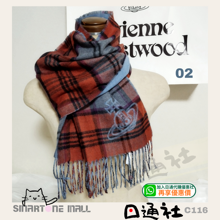 Direct from Japan: Vivienne Westwood Made in Italy Wool Check Scarf (C116)