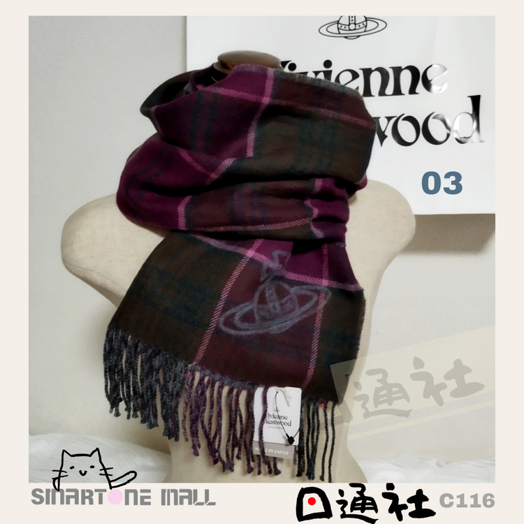 Direct from Japan: Vivienne Westwood Made in Italy Wool Check Scarf (C116)