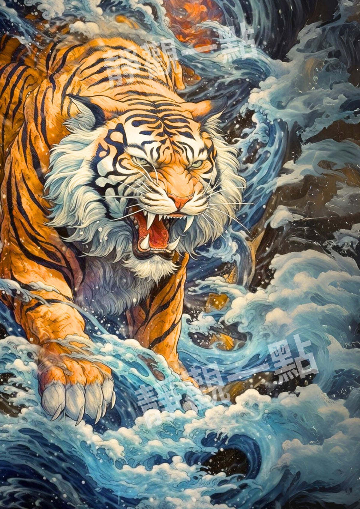 風水佈置--實體畫《下山虎入海圖》(R201)