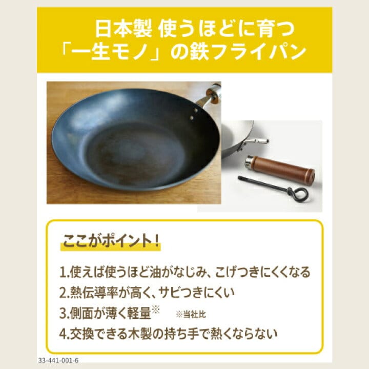 Made in Japan: [Durable & High Heat Retention] Hand Marks Nitrided Iron Wok 28cm with Wooden Handle (B3820)