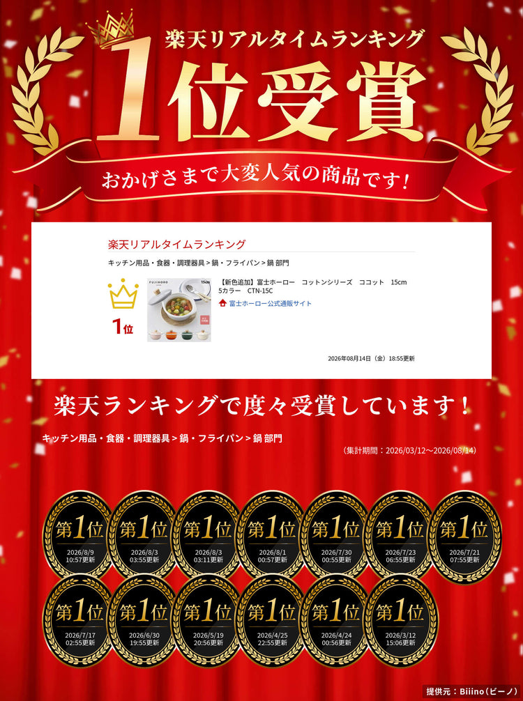 日本製：Fujihoro Cotton 15cm 琺瑯小燉鍋 1.2L (B3779)