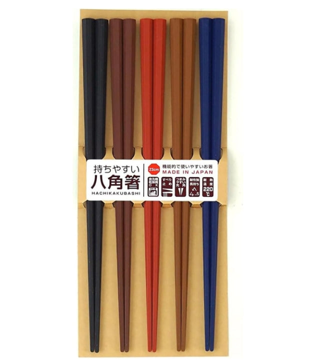 Made in Japan: Sunlife Colorful Octagonal PBT Chopsticks 5-Piece Set (23cm | Dishwasher Compatible) (Z186)